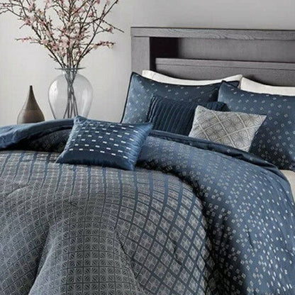 King Size Biloxi 7 Piece Comforter Set Blue Contemporary Madison Park MP10-3734