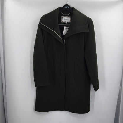 Nine West Wool Blend Winter Coat Jacket Front Full Zip Solid Green Size Large
