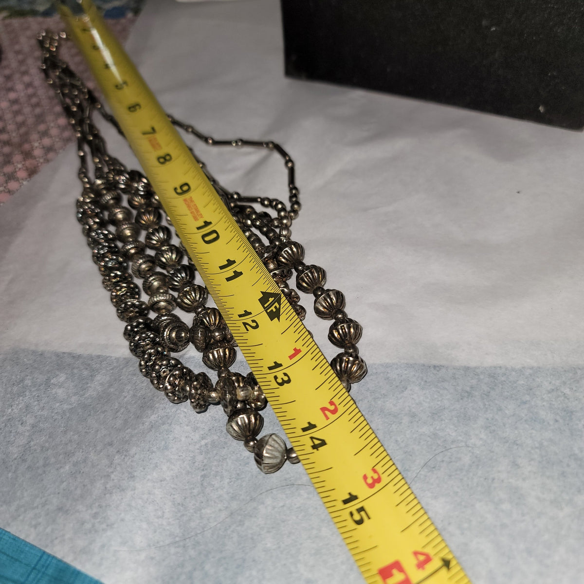 MultiTier silvertone beaded Necklace Vintage Costume Jewelry Fashion Icon COOL