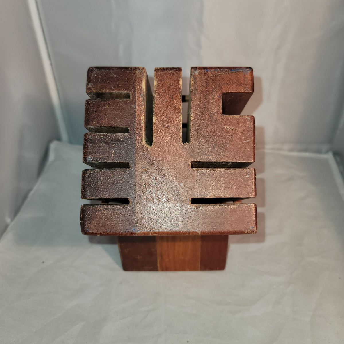 Vintage walnut 9 knife Wood Block sharpening steel space GREAT DESIGN