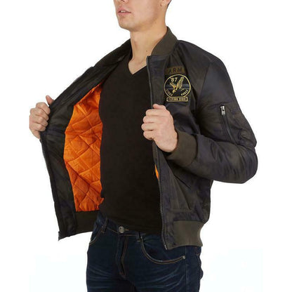 Xray Flight Patch Hooded Jacket Long Sleeve Front Zip Closure Ribbed Cuff Medium