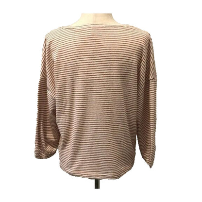 Madewell V-Neck Bubble-Sleeve Top M3092 Size Large Mystique Stripe Cider NWT