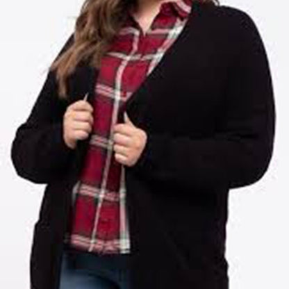 Perch by Blu Pepper Open Front Cardigan Sweater Long Sleeve Black Size 2XL