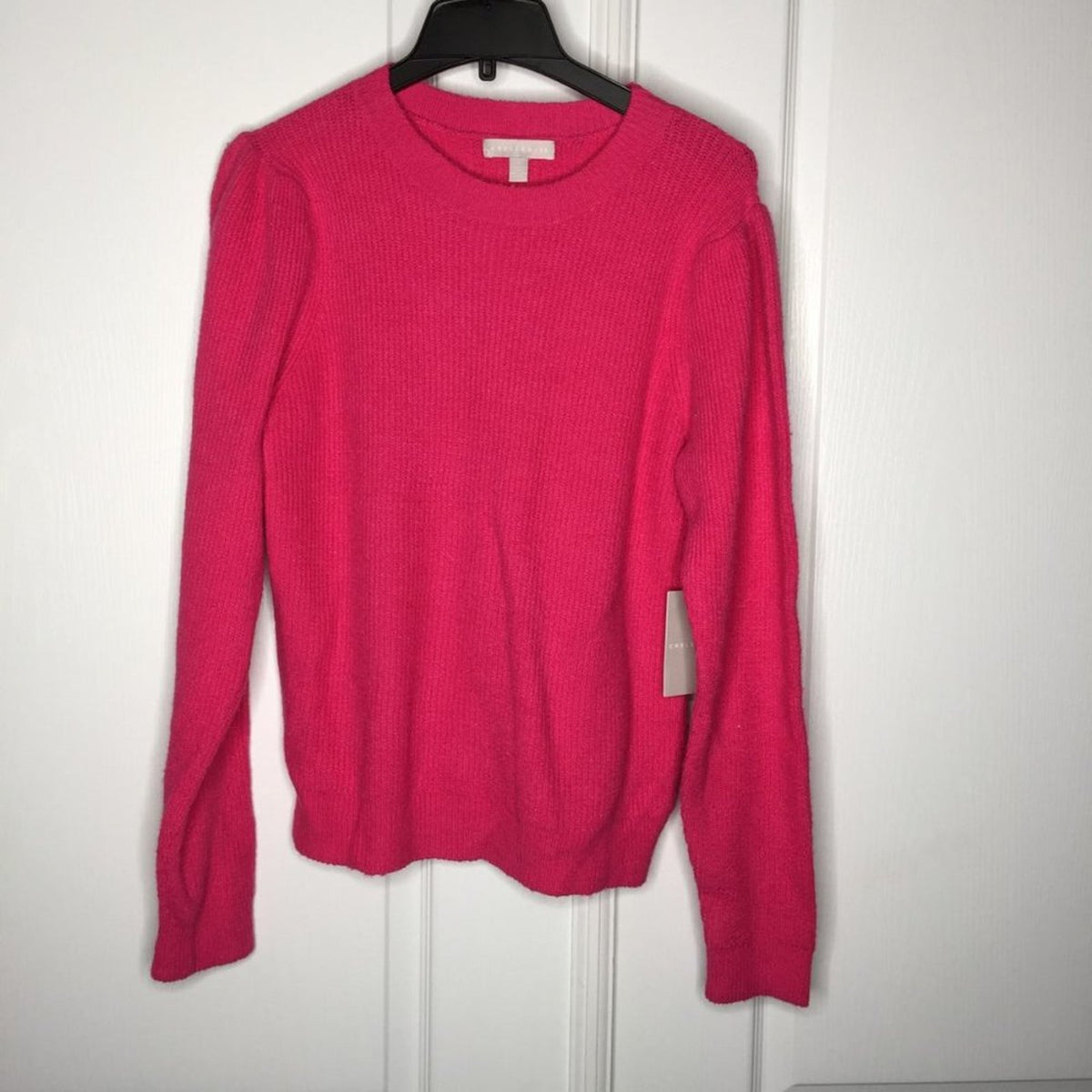 Chelsea 28 Pullover Sweater Long Sleeves Ribbed Trim Crew Neck Pink Large