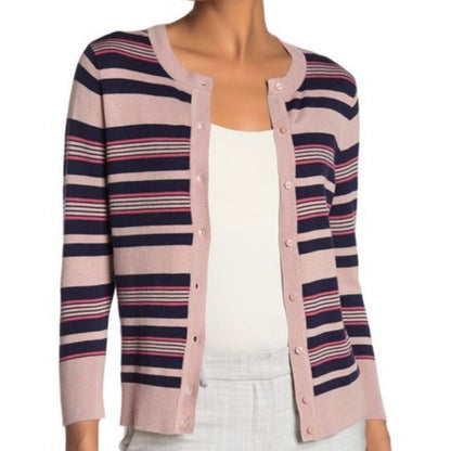 NEW Halogen Front Button Cardigan Sweater Crew Neck Long Sleeve Multi Striped 3X