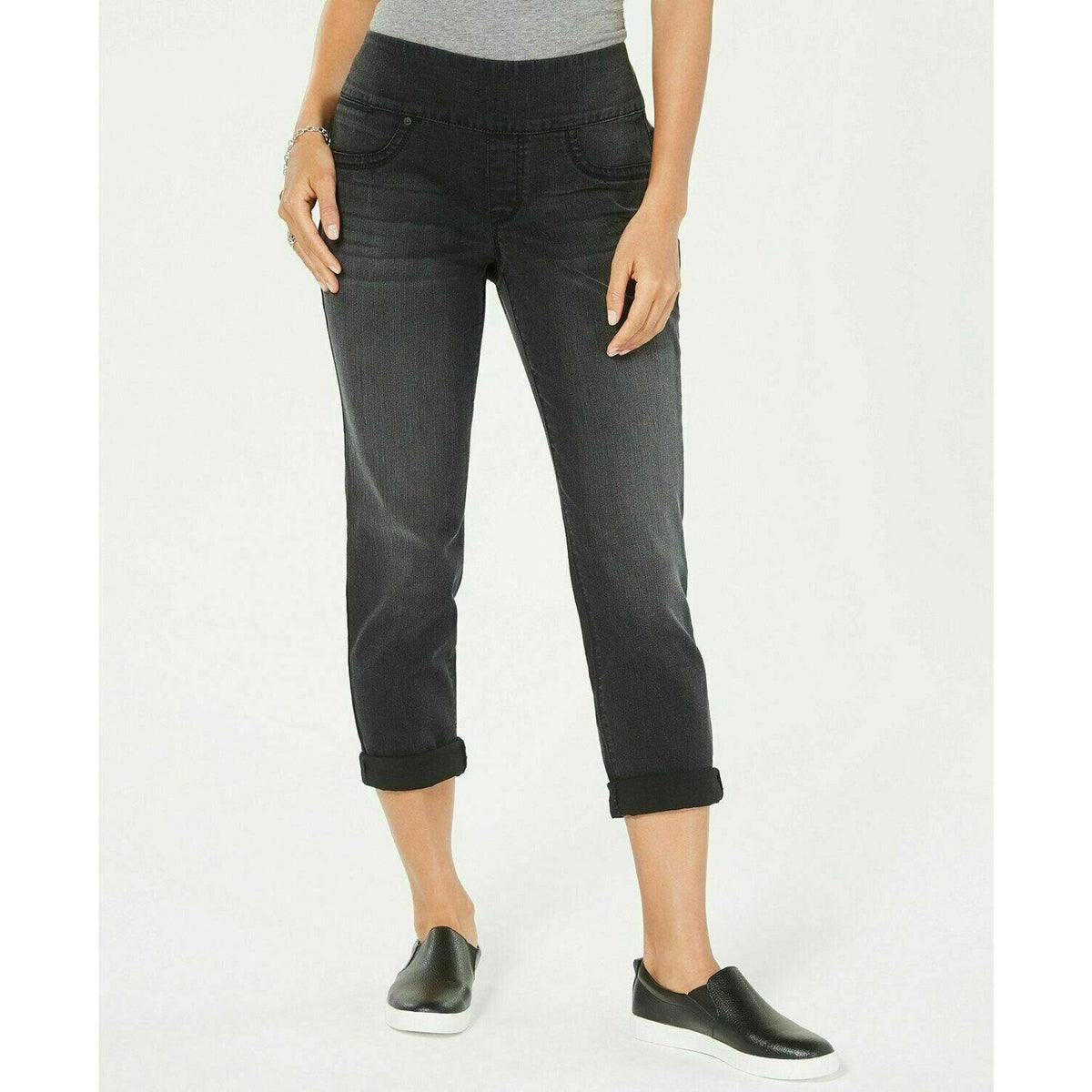 Style & Co Boyfriend Jeans Pull On Low Rise Black Smudge Cotton Blend Size XS