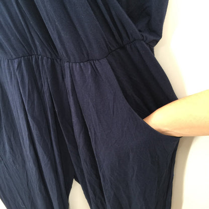 Loveappella Short Sleeve One Piece Wrap Top Jumpsuit Side Pockets Size PX-Large