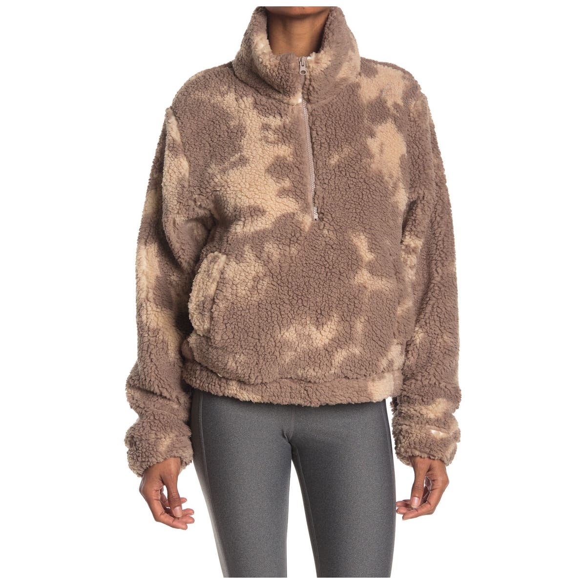 Sage Collective Jet Setter Two-Tone Faux 1/4 Zip Pullover Shearling Jacket Small