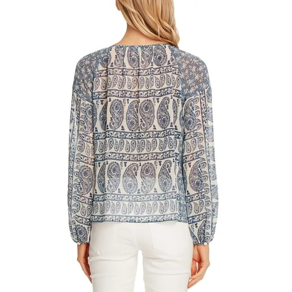Vince Camuto Top Paisley Printed Keyhole Chiffon Blouse Women Sz Large NWT