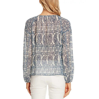 Vince Camuto Top Paisley Printed Keyhole Chiffon Blouse Women Sz Large NWT