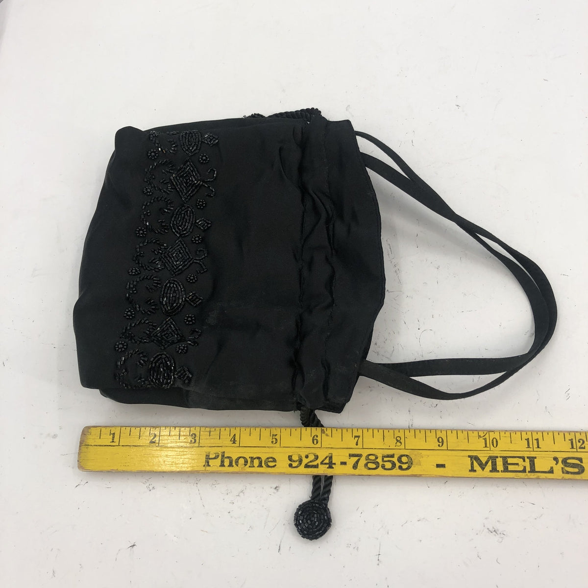 Ann Taylor Women's Beaded Drwastring Closure Bucket Bag Black Size One