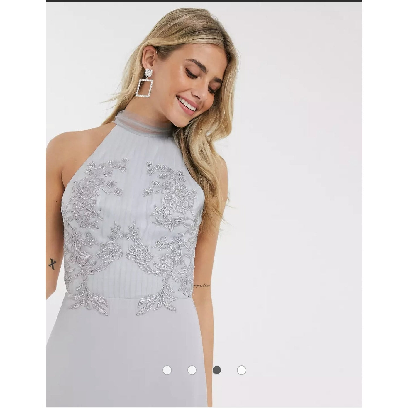 Chi Chi London formal Floral Embroidered high Neck Halter Dress Keyhole Size 10
