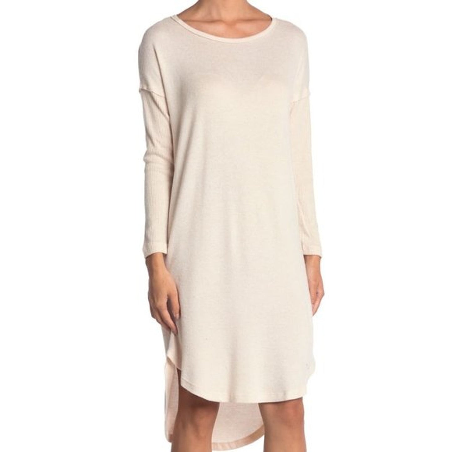 Bobeau Soft Curved Hem Scoop Neck Tunic Sweater Dress Sz Medium in Oatmeal NWT