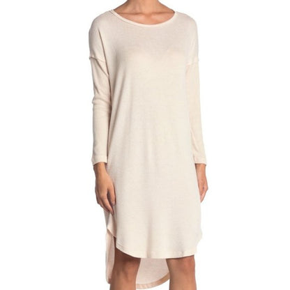 Bobeau Soft Curved Hem Scoop Neck Tunic Sweater Dress Sz Medium in Oatmeal NWT