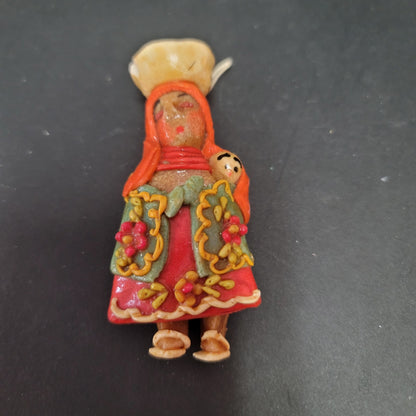 Vintage Handmade Salt Dough Christmas Ornament Peruvian Woman With Baby