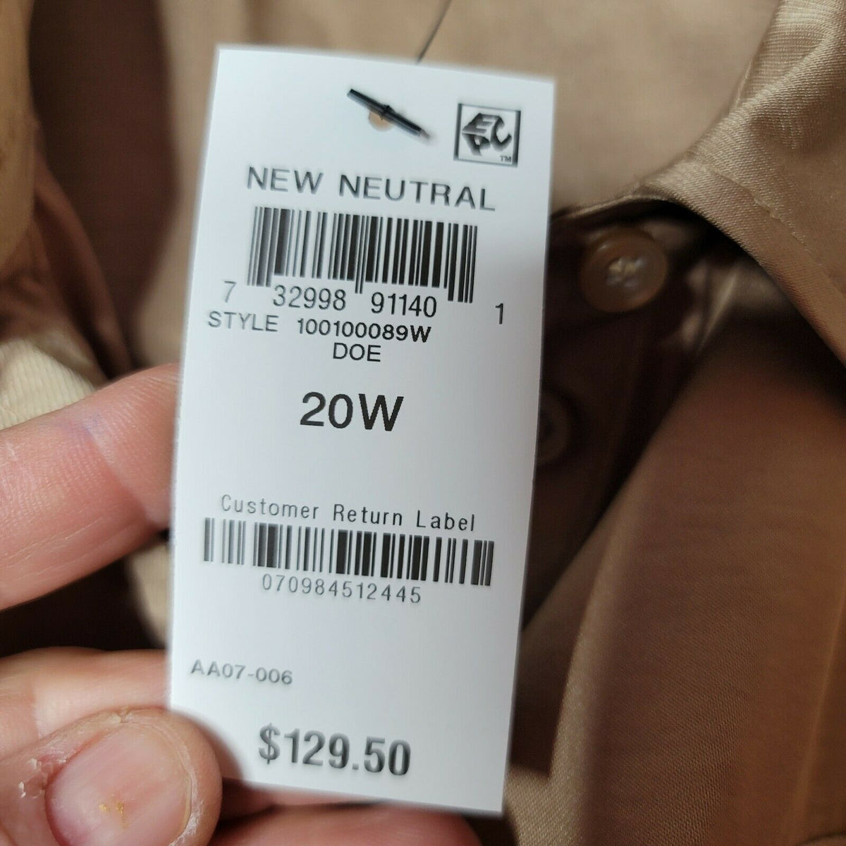 INC International Concepts Petite Button-Front Jumpsuit Long Sleeve Tan Size 20W