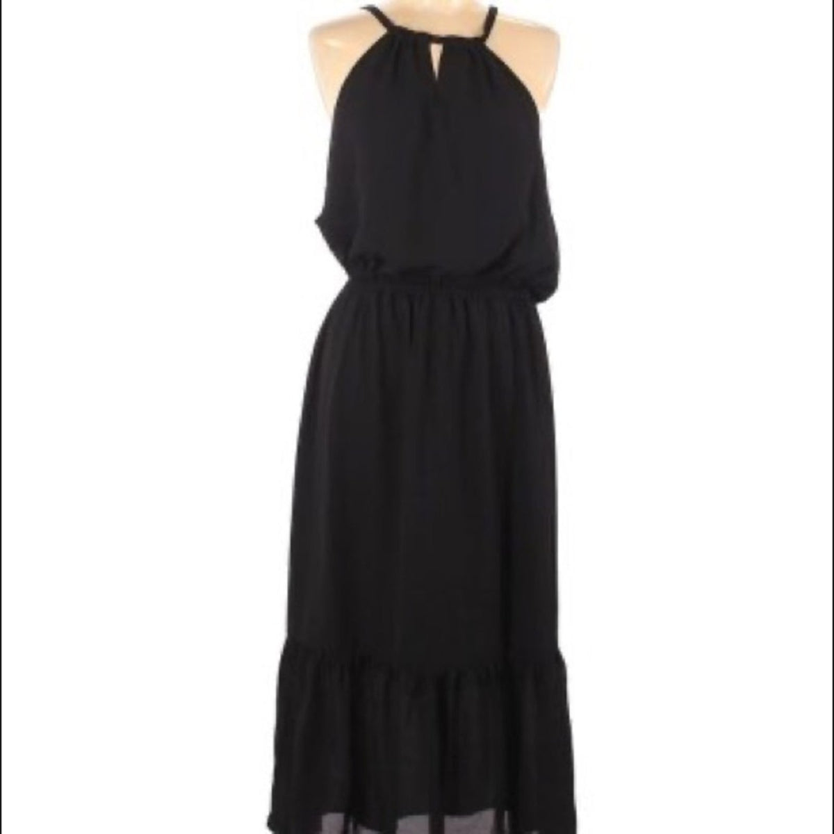 Gibson NEW Black Midi Casual Dress Size Small Summer Sleeveless Keyhole Peplum