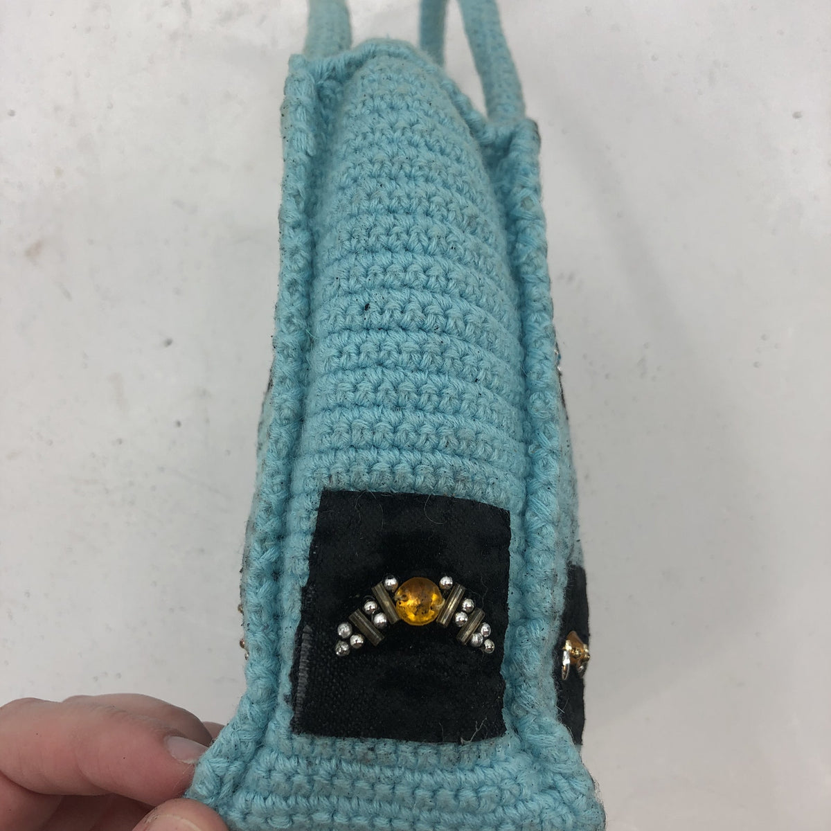 Vintage Unbranded Womens Handmade Crochet Knitted Tote Bag Turquoise Small