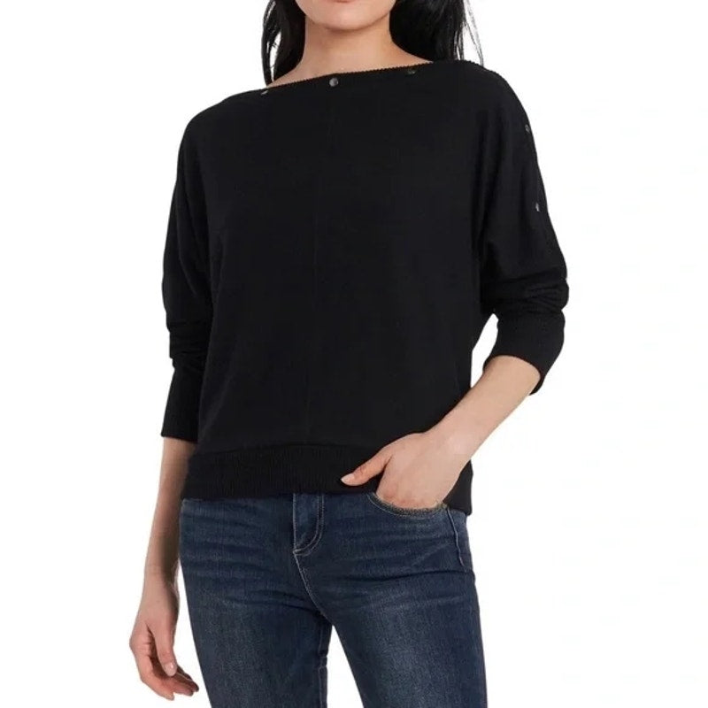 Vince Camuto Women's Snap Trim Dolman Sleeve Sweater Size Medium Black NWT Cozy