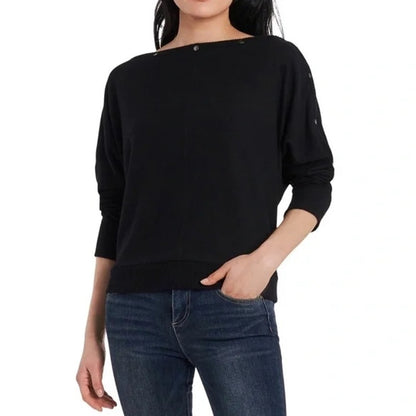 Vince Camuto Women's Snap Trim Dolman Sleeve Sweater Size Medium Black NWT Cozy