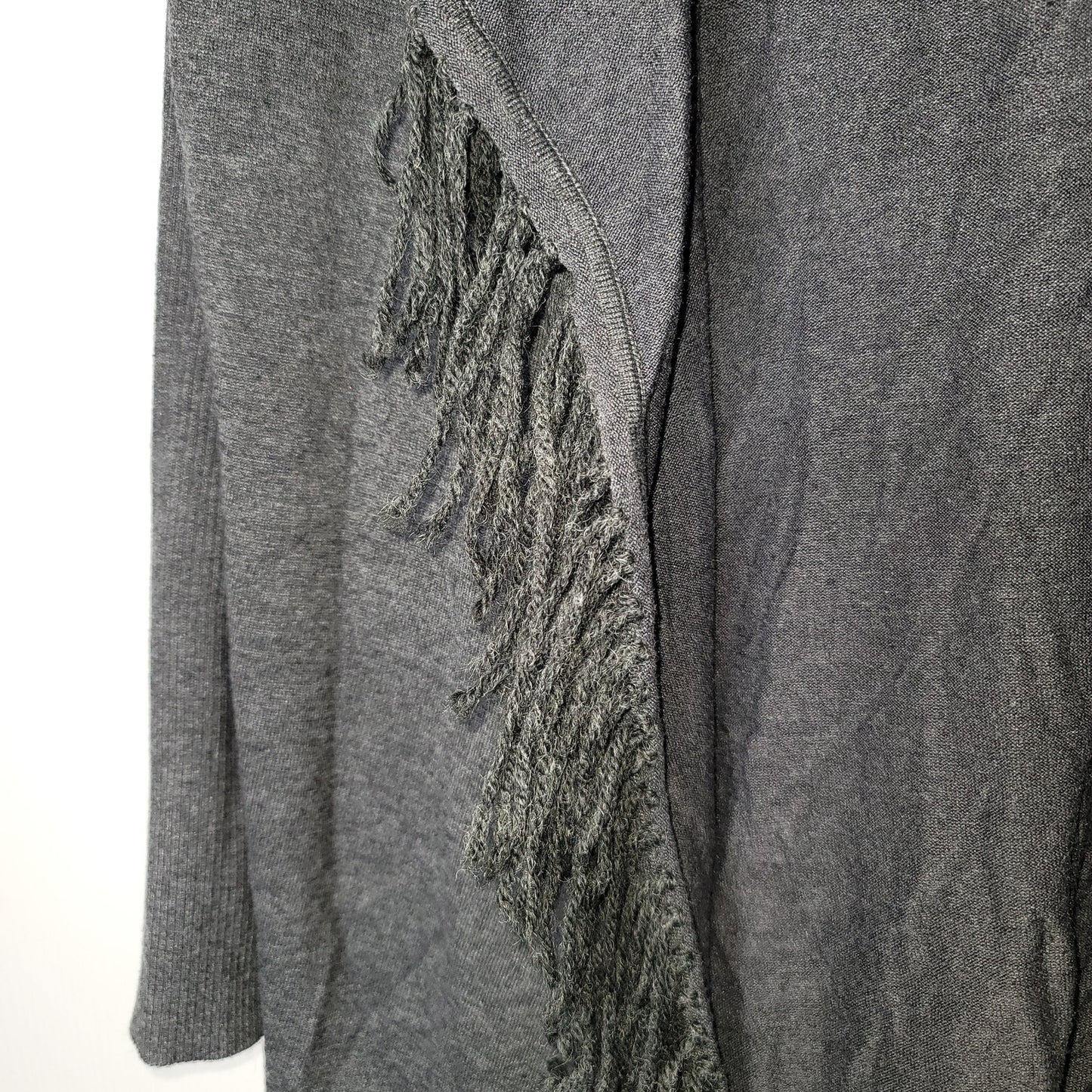 Tracy M Tassel Open Front Poncho Sweater Long Sleeve Charcoal Large cardigan