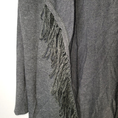 Tracy M Tassel Open Front Poncho Sweater Long Sleeve Charcoal Large cardigan