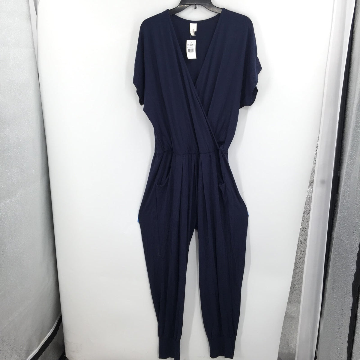 Loveappella Short Sleeve One Piece Wrap Top Jumpsuit Side Pockets Size PX-Large
