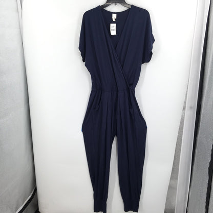 Loveappella Short Sleeve One Piece Wrap Top Jumpsuit Side Pockets Size PX-Large