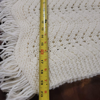 Handmade Crochet blanket throw fringe white baby blanket 40" x 40"