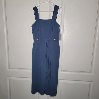 Adelyn Rae Lenora Jumpsuit Crop Scallop Blue Medium NEW Sleeveless Zip Up