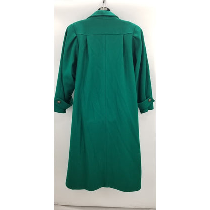Vintage Jofeld Green Wool Trench Coat Jacket Pock Brass Button Long Sleeve L/XL