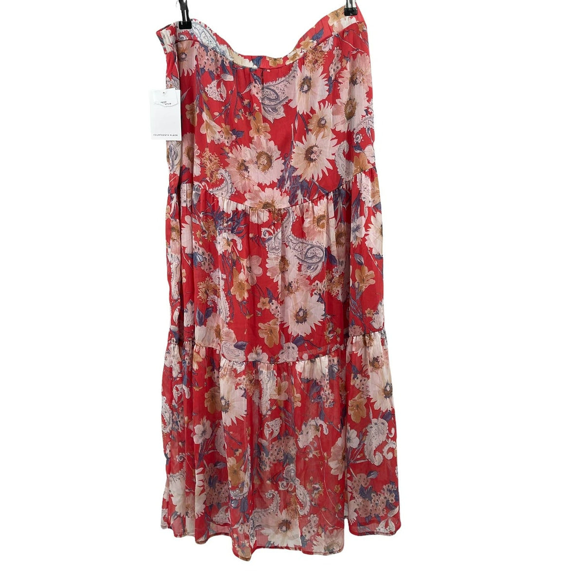 Fourteenth Place Women's Tiered Maxi Skirt 1X Orange Floral Print NEW Lined Flow