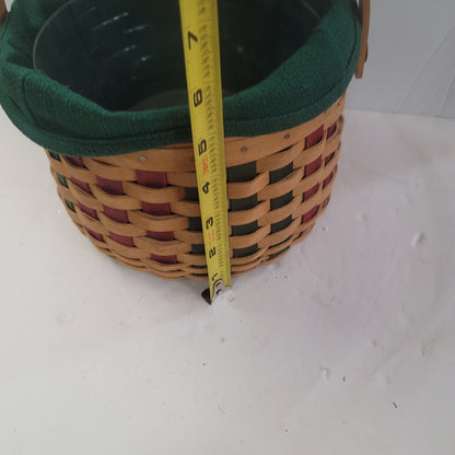 Longaberger berry basket handle wood green red tan Handmade 2003 w/ insert