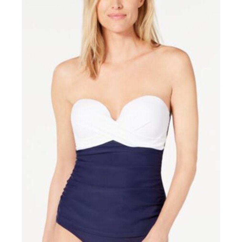 Island Escape NWT Fiji Bandini Tankini Top Navy Blue White Twist Size 10