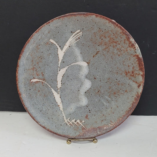 Art pottery plate Blue with White Accents 10"
