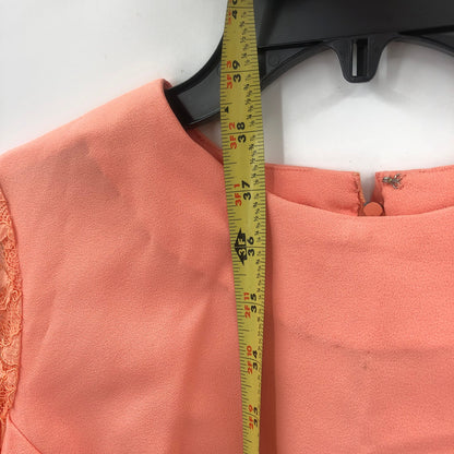 Vintage Womens Embroidered Lace Long Sleeve Mini Dress Orange 33 Inches