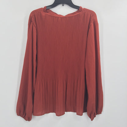 Chelsea28 Pleated Tie Neck Blouse Long Sleeve Rust Henna Brown Size Large