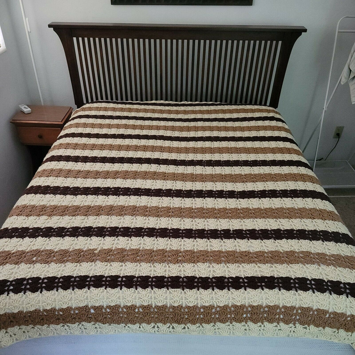 Queen/ Full Vintage Crochet Afghan Blanket Granny Square Handmade 77" x 82"