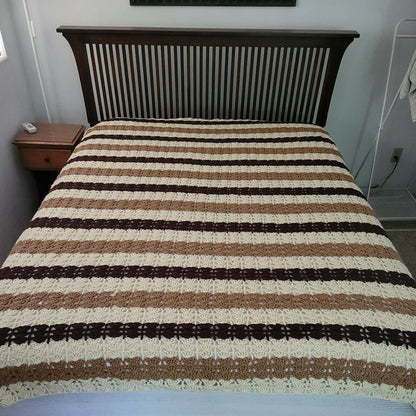 Queen/ Full Vintage Crochet Afghan Blanket Granny Square Handmade 77" x 82"