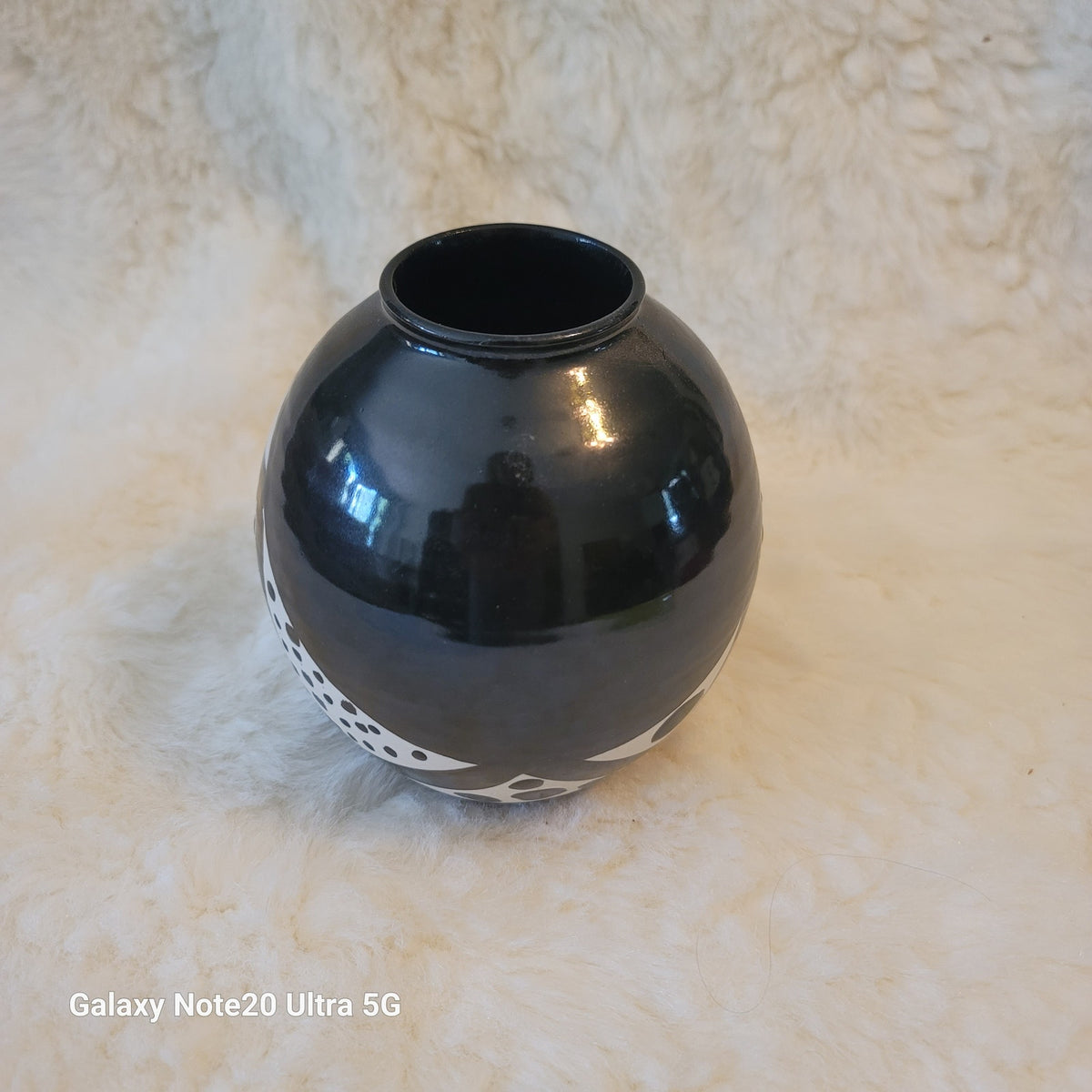Jan Valerie Art Pottery Black White Spots stripes Vintage Monochromatic Vase