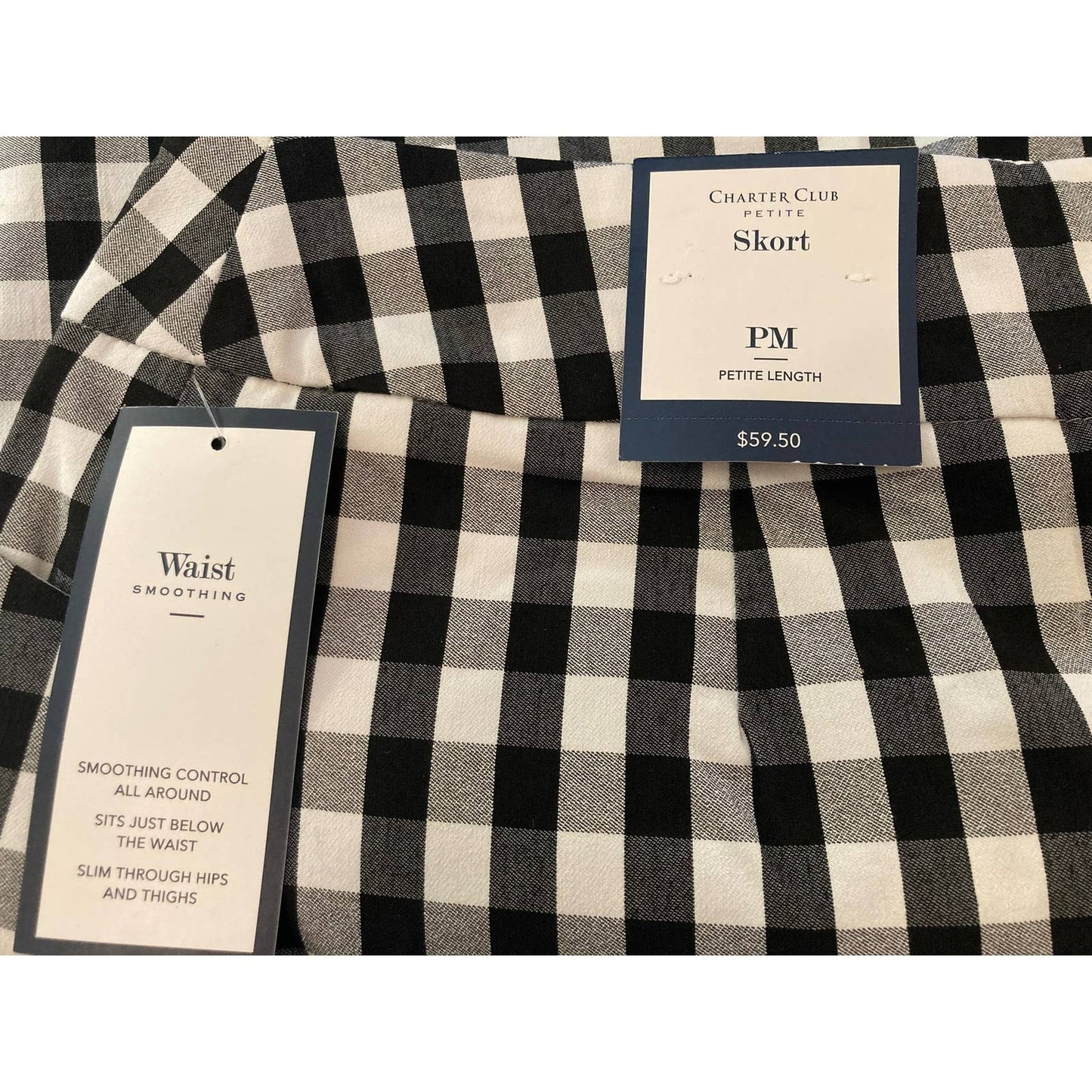 Charter Club NWT Gingham Pull-on Skort Deep Black Plaid Petite Medium