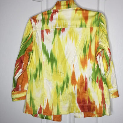 Chico's Button Down Jacket Long Sleeve Flame Print size 0 equal size small in US