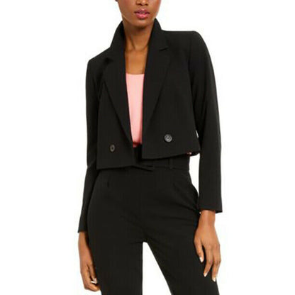 Bar III Women's Cropped Double-Breasted Blazer Jacket Long Sleeves Black Size 4