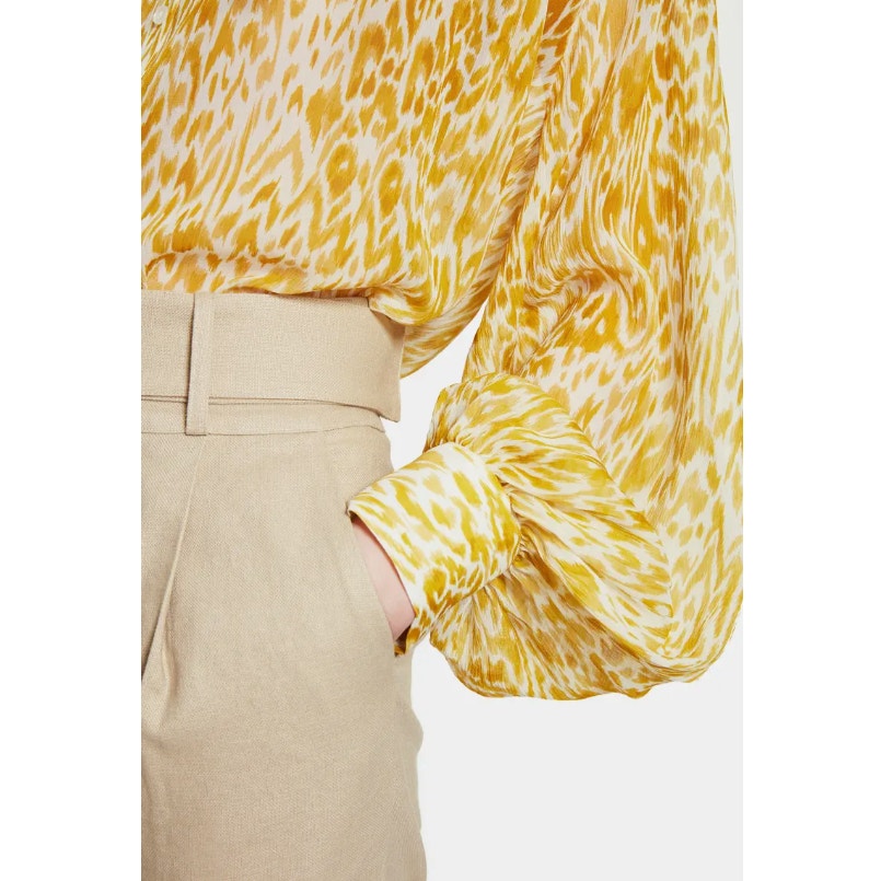 ANNIE BING Caleb Silk Shirt large long sleeve mixed marigold Leopard blouse top