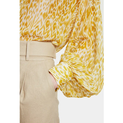 ANNIE BING Caleb Silk Shirt large long sleeve mixed marigold Leopard blouse top
