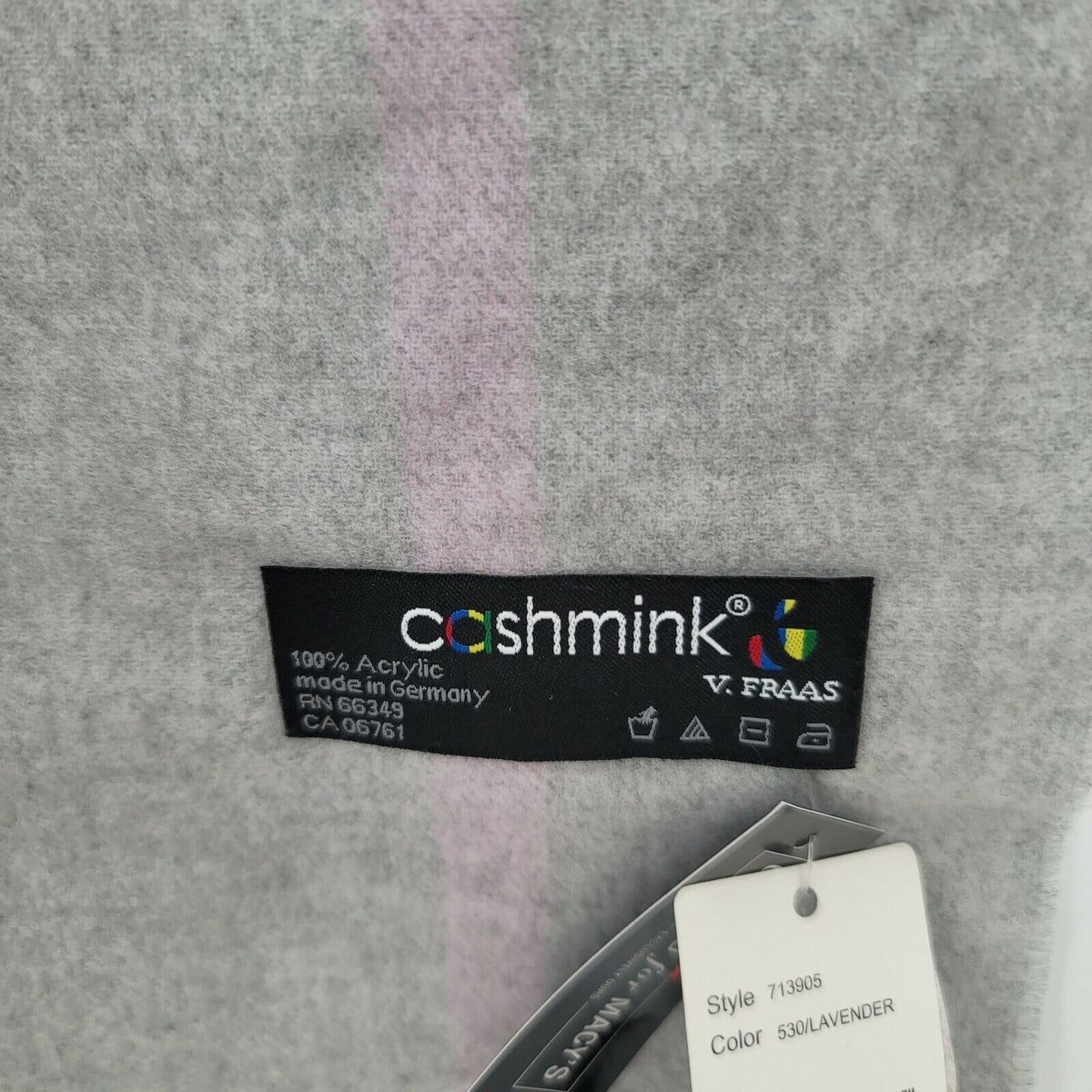 Cashmink by V. Frass Plaid Fringe Acrylic Scarf Gray One Size
