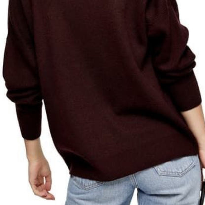 Topshop NWT Burgundy Wool V-Neck Ribbed Sweater US 4-6 Oversized Sweater SMALL