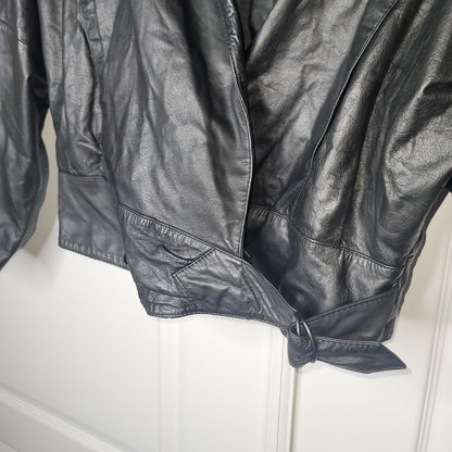 V.S.O.P. COGNAC 100% Large Leather Black Jacket Soft pockets Bolero Cropped Vtg.