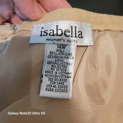 Isalbella Pencil Skirt 14W Linen Blend Tan Lined A-line Rear Zip Career Wiggle