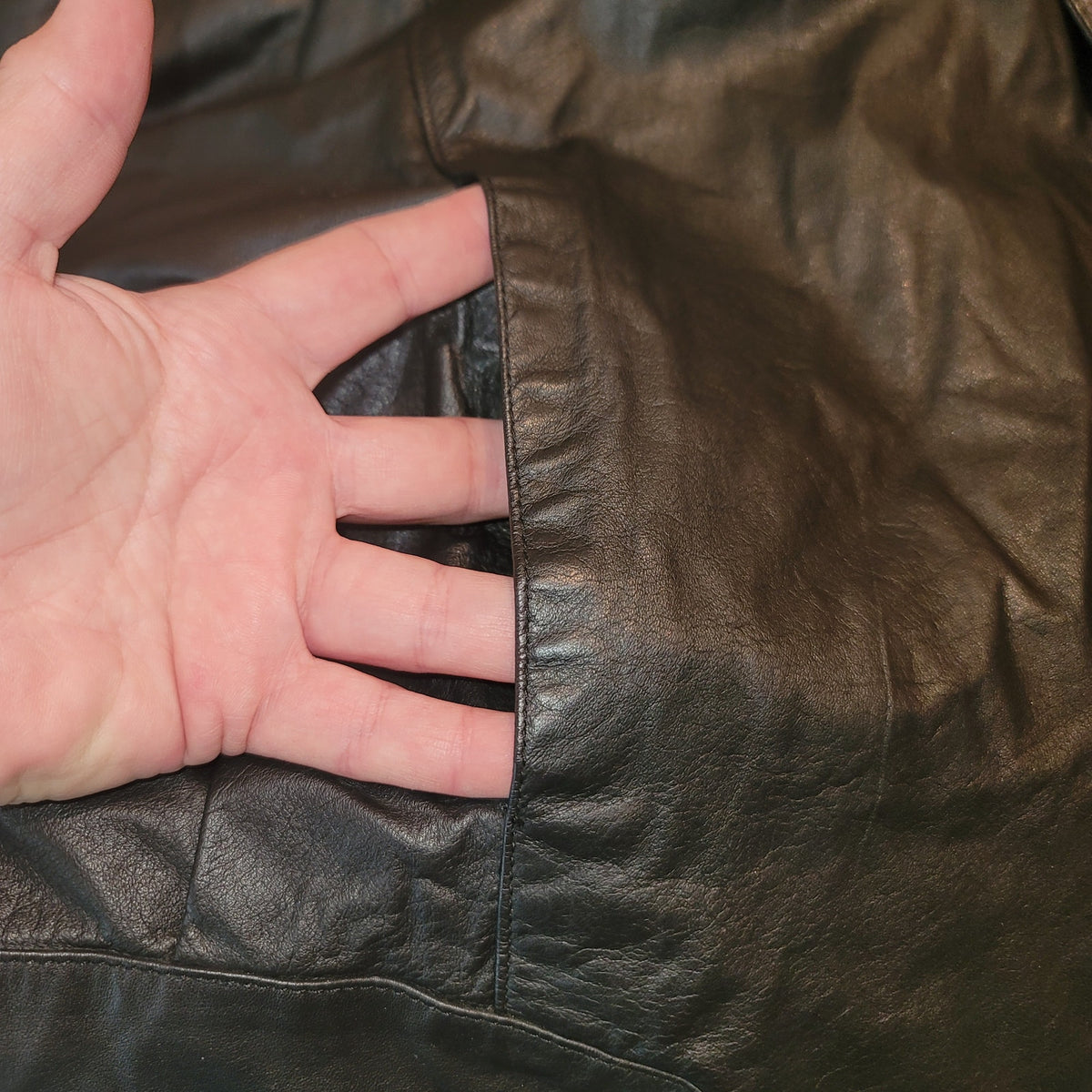 V.S.O.P. COGNAC 100% Large Leather Black Jacket Soft pockets Bolero Cropped Vtg.